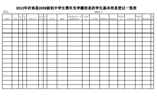 09级学生学籍信息补充表格