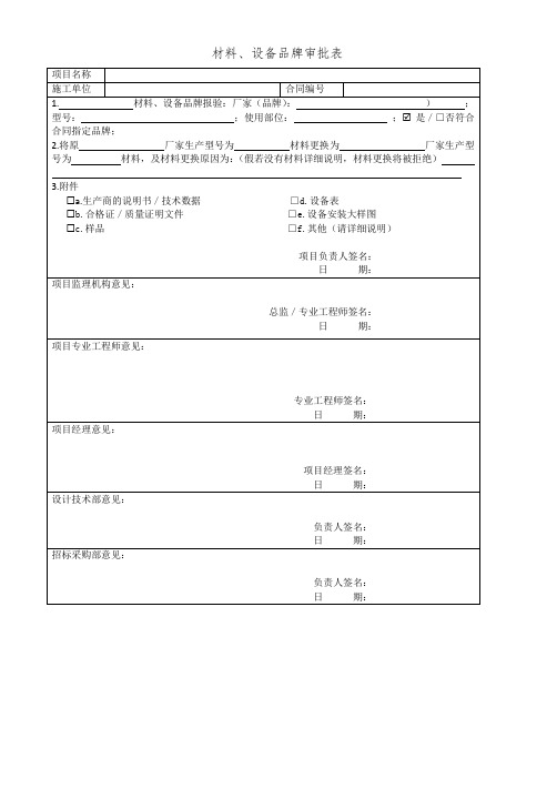 材料、设备品牌审批表