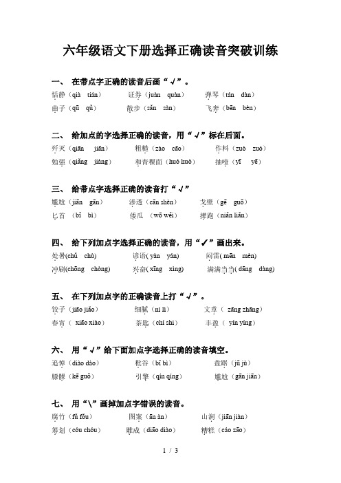 六年级语文下册选择正确读音突破训练