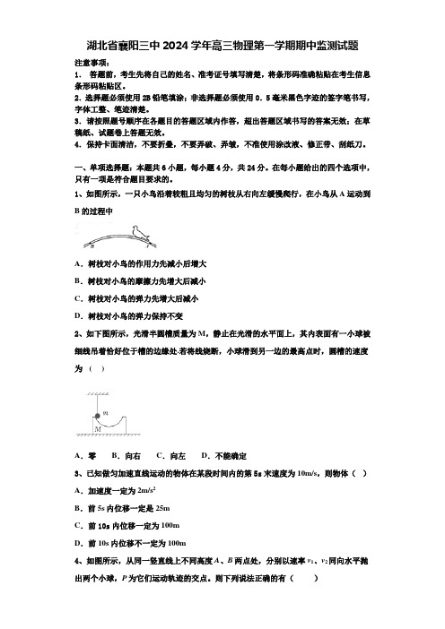 湖北省襄阳三中2024学年高三物理第一学期期中监测试题含解析