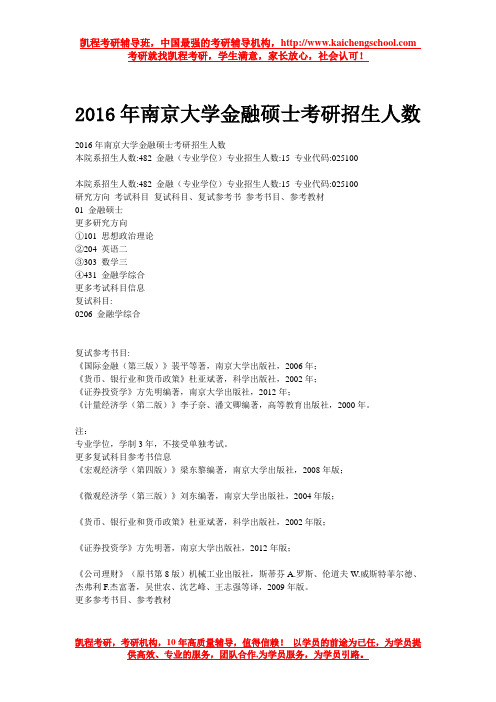 2015年南京大学金融硕士考研招生人数