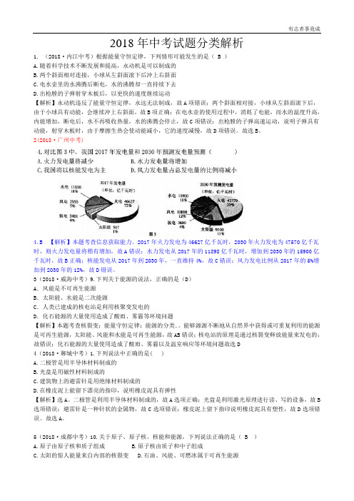 2018中考物理真题汇编-14.能源及其利用