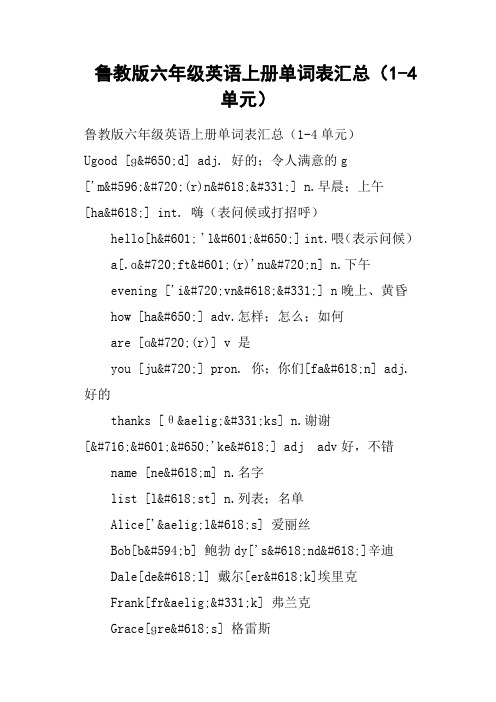 鲁教版六年级英语上册单词表汇总1-4单元