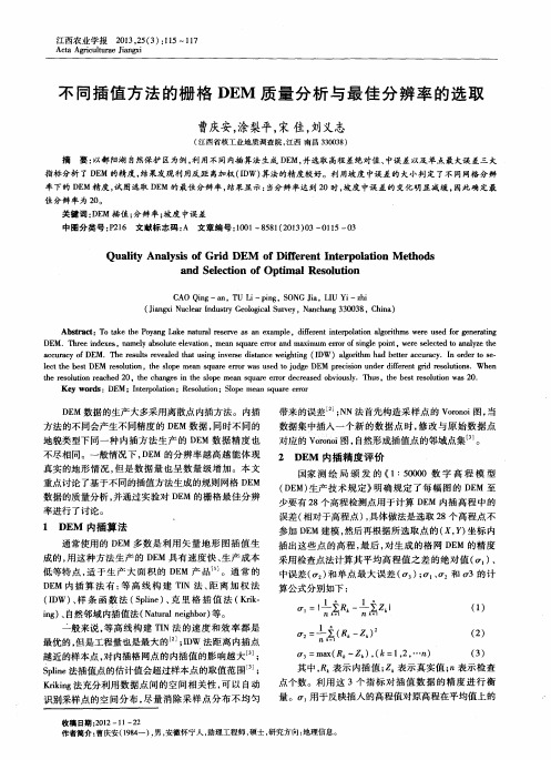 不同插值方法的栅格DEM质量分析与最佳分辨率的选取