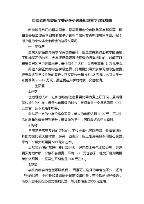 自费去新加坡留学要花多少钱新加坡留学省钱攻略