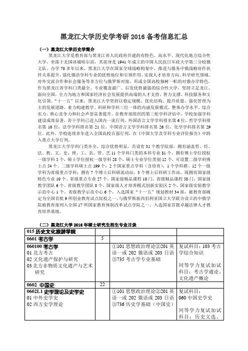 黑龙江大学历史学考研2016备考信息汇总