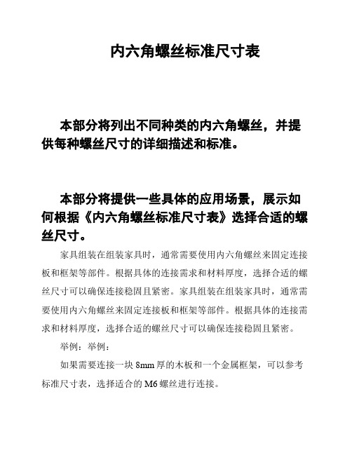 内六角螺丝标准尺寸表