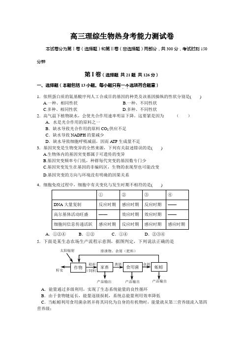 高三理综生物热身考能力测试卷