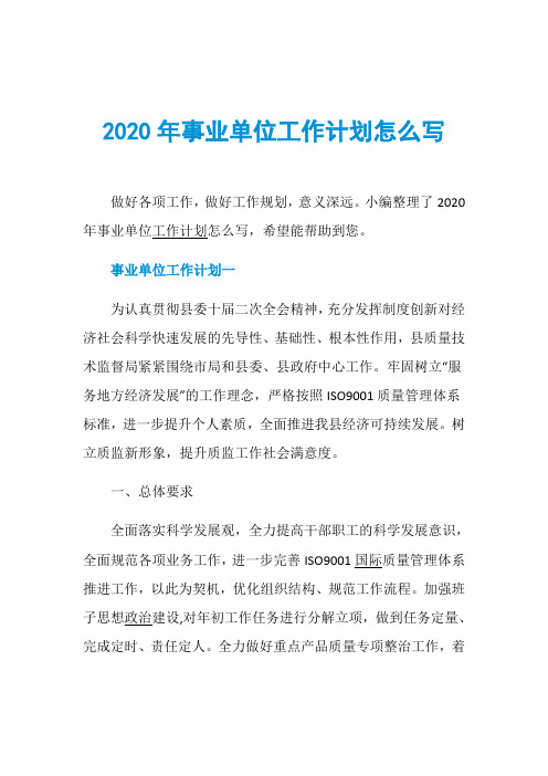 2020年事业单位工作计划怎么写