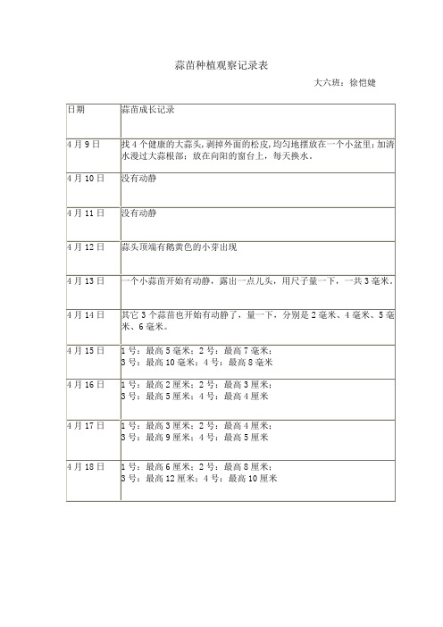 蒜苗种植观察记录表