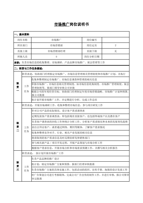 市场推广岗位说明书