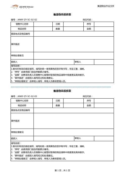 《售场物品报损表》