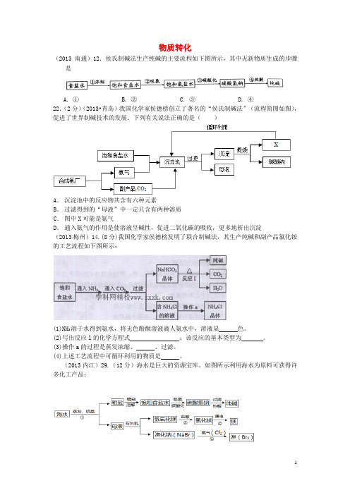 云南省广南县篆角乡初级中学校中考化学试题汇编 2 我们身边的物质 综合 3工业流程图试题 2物质转化