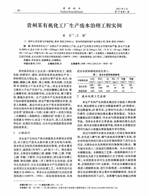 贵州某有机化工厂生产废水治理工程实例