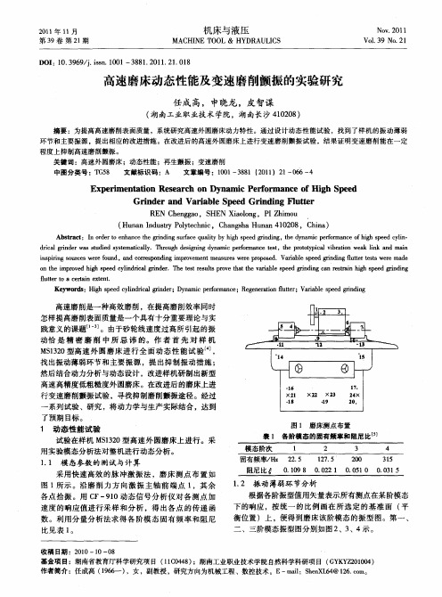 高速磨床动态性能及变速磨削颤振的实验研究