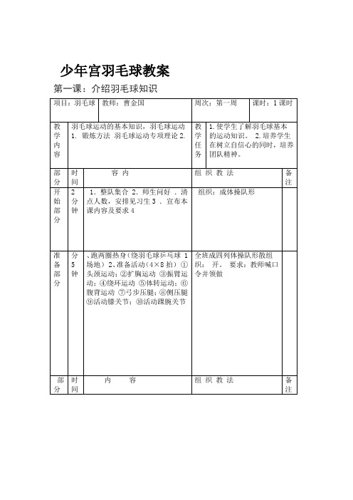 少年宫活动羽毛球教案全汇总