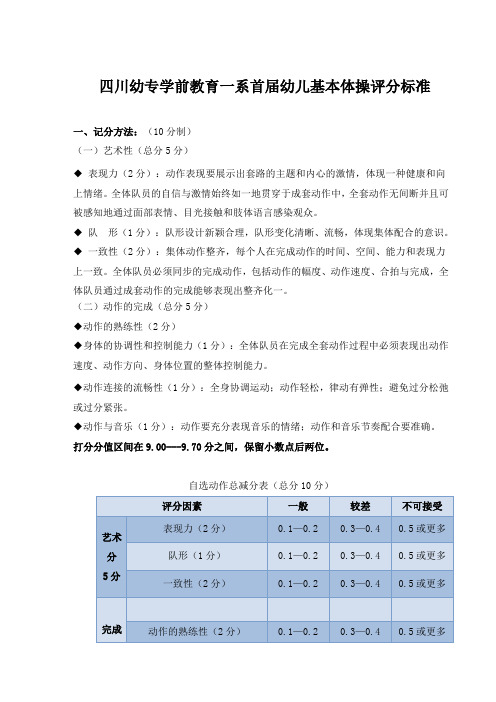 2014年4月首届幼儿基本体操评分标准