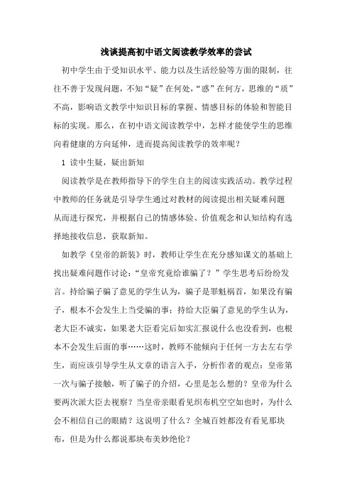 提高初中语文阅读教学效率的尝试