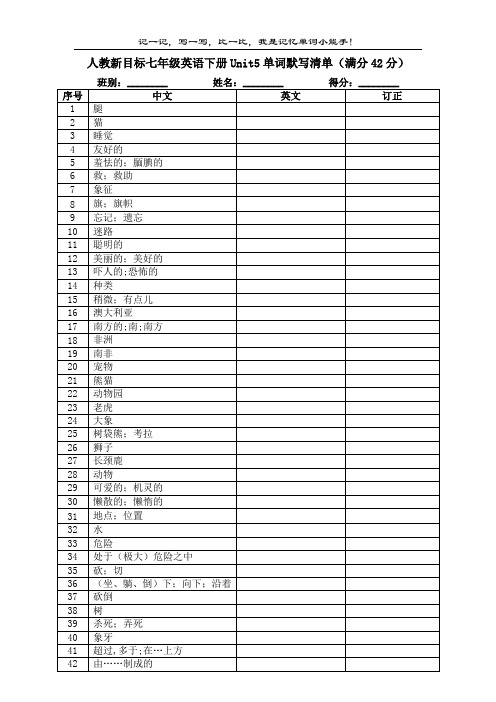 人教新目标七年级英语下册Unit5单词默写清单(含答案)