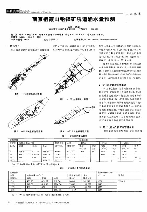 南京栖霞山铅锌矿坑道涌水量预测