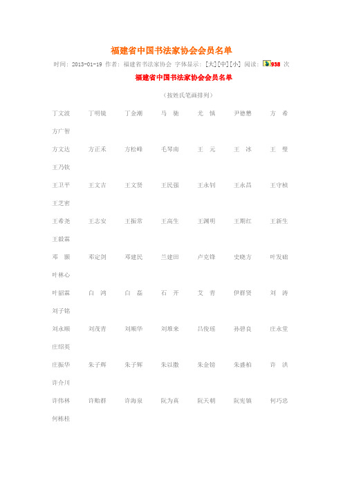 福建省中国书法家协会会员名单大全