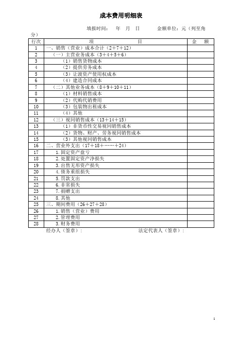 成本费用明细表