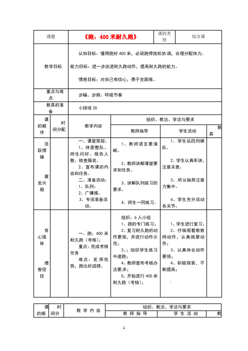 《跑：400米耐久跑》教案