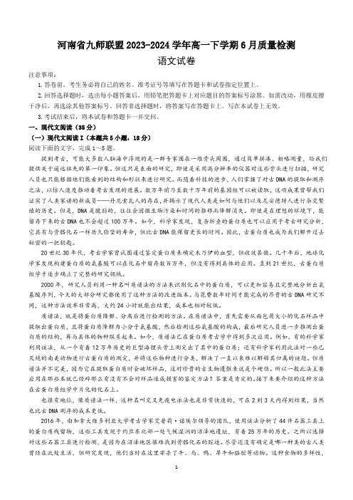 河南省九师联盟2023-2024学年高一下学期6月质量检测语文试卷(含答案)