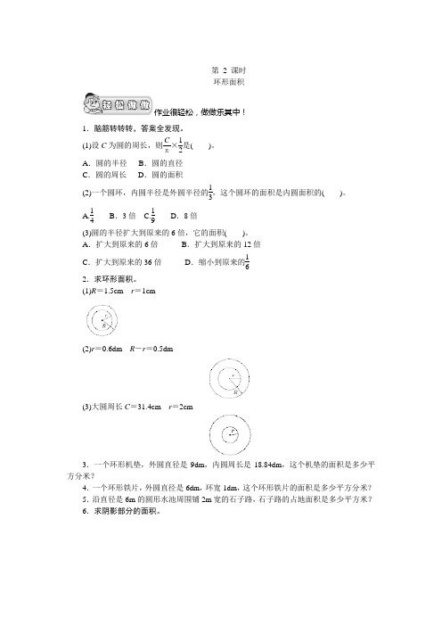 最新人教版六年级上册数学 环形面积 精品练习题 (16)