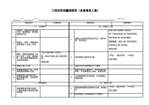 工程实体质量抽查表(房屋建筑工程)