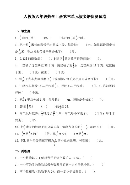 人教版六年级数学上册第三单元拔尖培优测试卷(含答案)