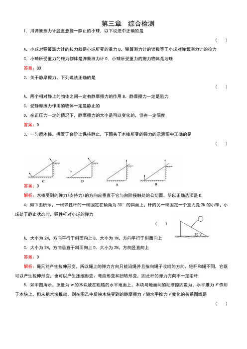 高一物理必修一第三章_相互作用综合检测及答案