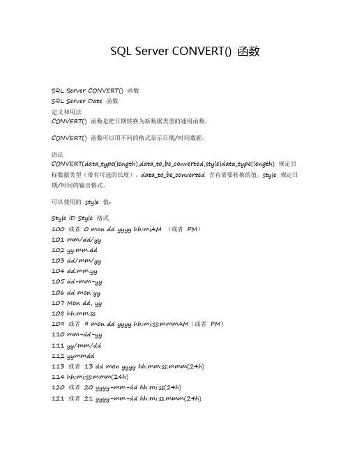 SQL Server CONVERT() 函数