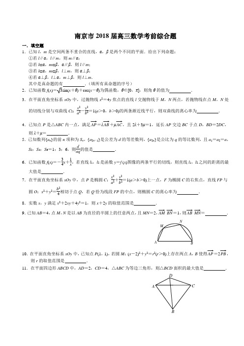 江苏省南京市2018届高三考前模拟检测数学试题及答案详解