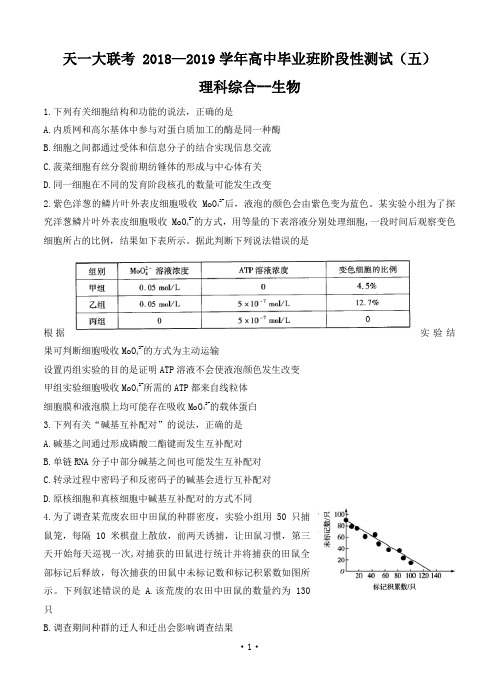 河南省天一大联考2019届高三阶段性测试(五)理综生物