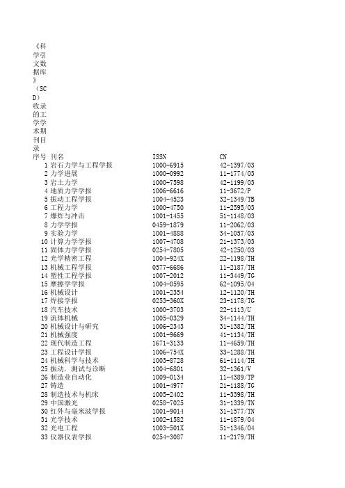 《科学引文数据库》(SCD)收录的工学学术期刊目录(2011)