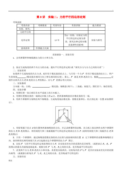 (江苏专版)2020年高考物理总复习 第8讲 实验二 力的平行四边形定则讲义