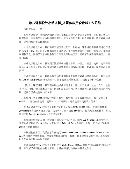 液压课程设计小结多篇_多媒体应用设计师工作总结