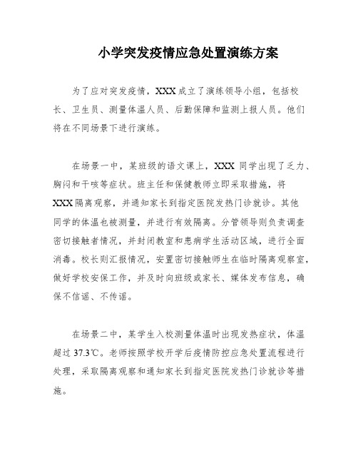 小学突发疫情应急处置演练方案