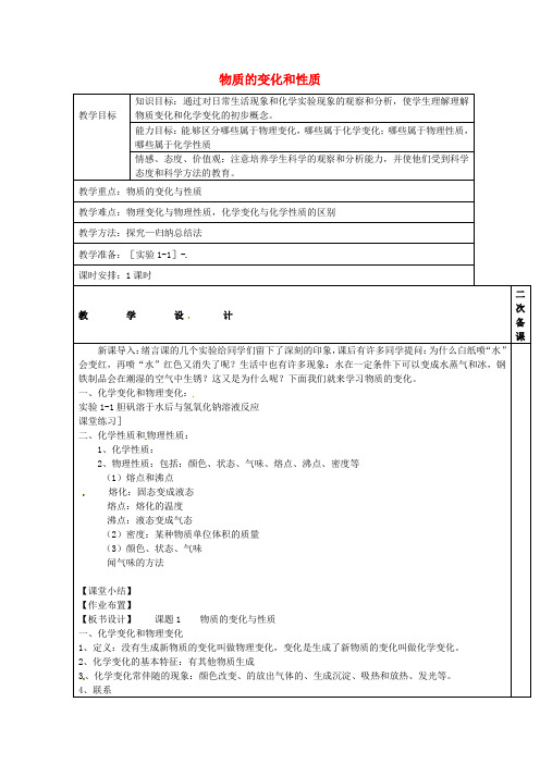 人教版化学-九年级上册 第一单元 课题1《物质的变化和性质》教案人教版