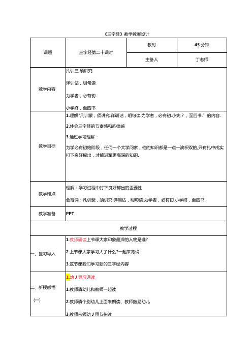 新版国学三字经20.凡训蒙须讲究 教学设计