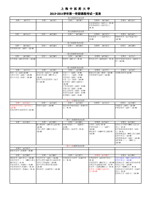 副本课程考试一览表本科2013-2014-1