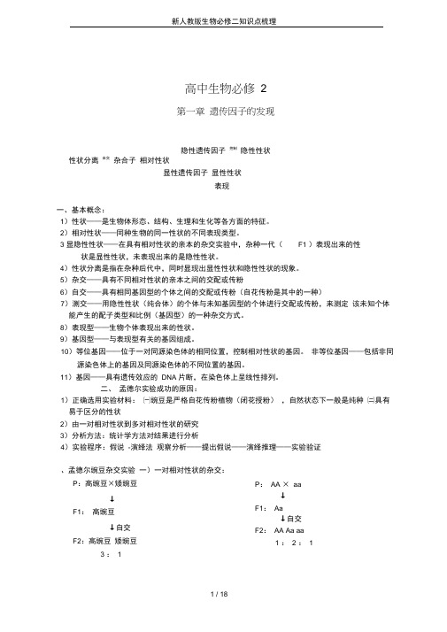 (完整版)新人教版生物必修二知识点梳理