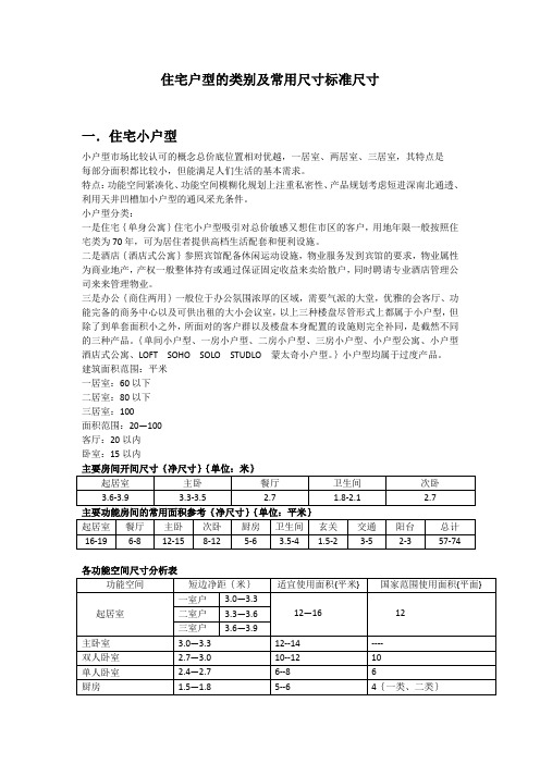 住宅户型类别及常用标准尺寸