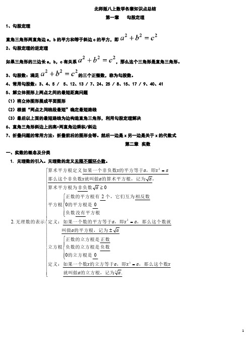 北师版八上数学各章知识点总结