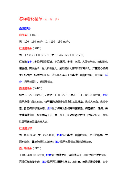 怎样看化验单(血、尿、粪)