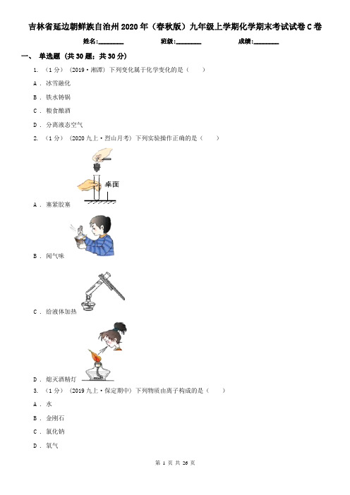 吉林省延边朝鲜族自治州2020年(春秋版)九年级上学期化学期末考试试卷C卷