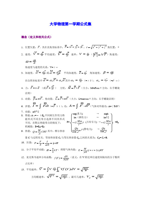 大学物理第一学期公式集