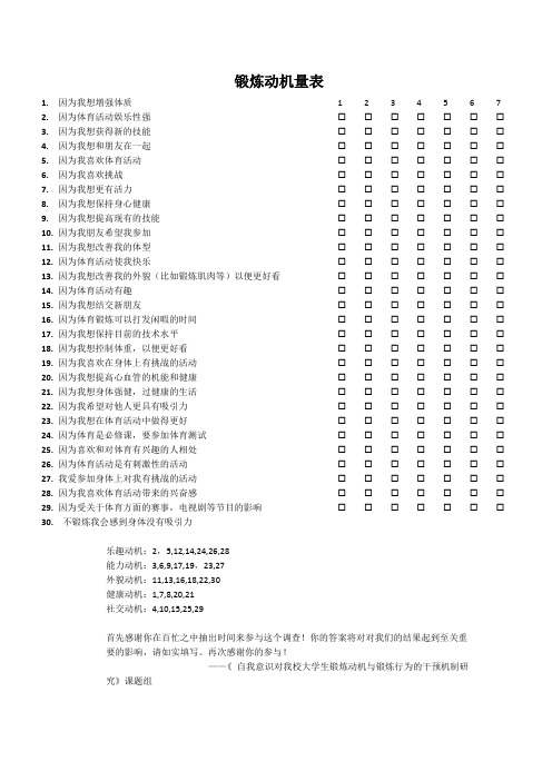 三小《锻炼动机量表》(1)