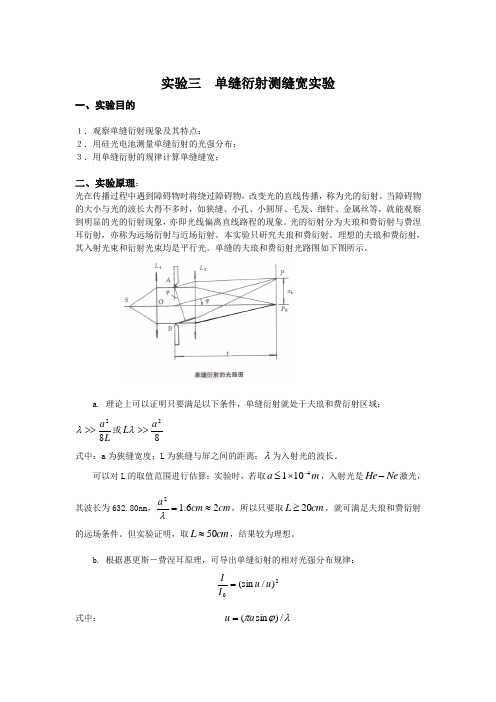 3实验三 单缝衍射光强分布及缝宽测试实验